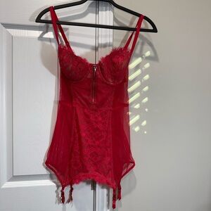 VICTORIA SECRET Red Lace garter bustier corset bra Sz 36C
